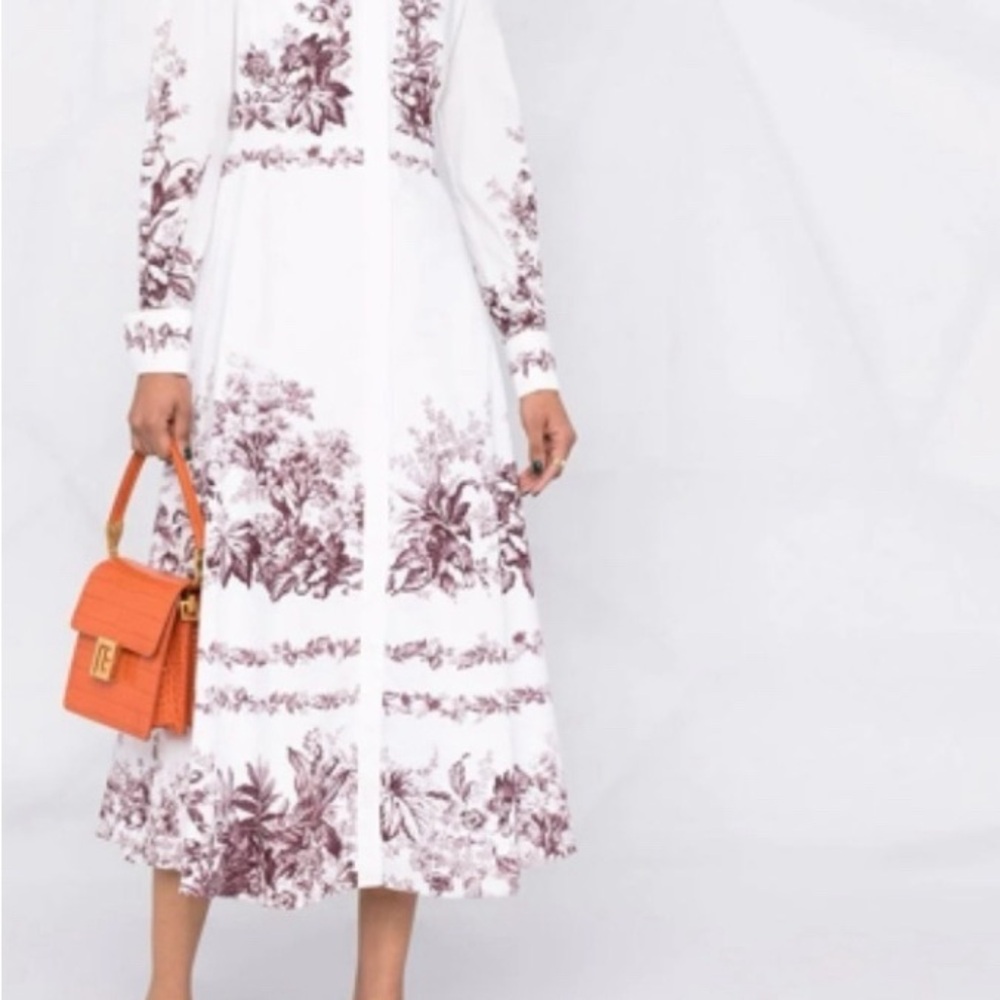 NWOT Erdem Emily floral-print toile burgundy cotton-poplin shirt dress US 8 - Picture 7 of 16